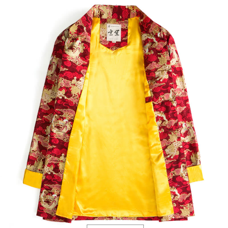 Chinese New Year Golden Auspicious Clouds Frog-button Tang Suit Cotton Men's Jacket Shirt With Pockets