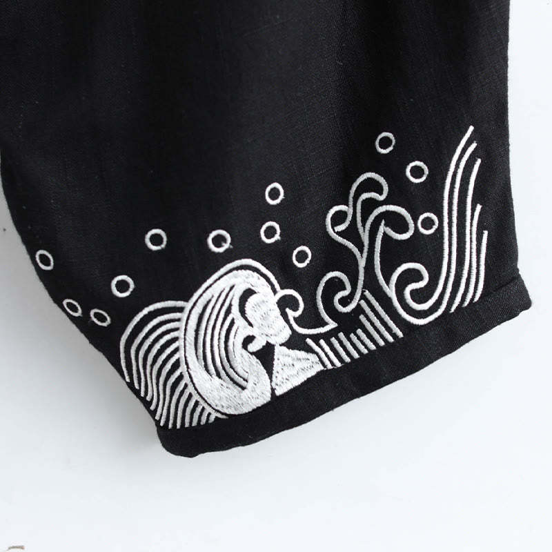 Clouds Elastic Waist Ethnic Cotton Men's Pants With Pockets