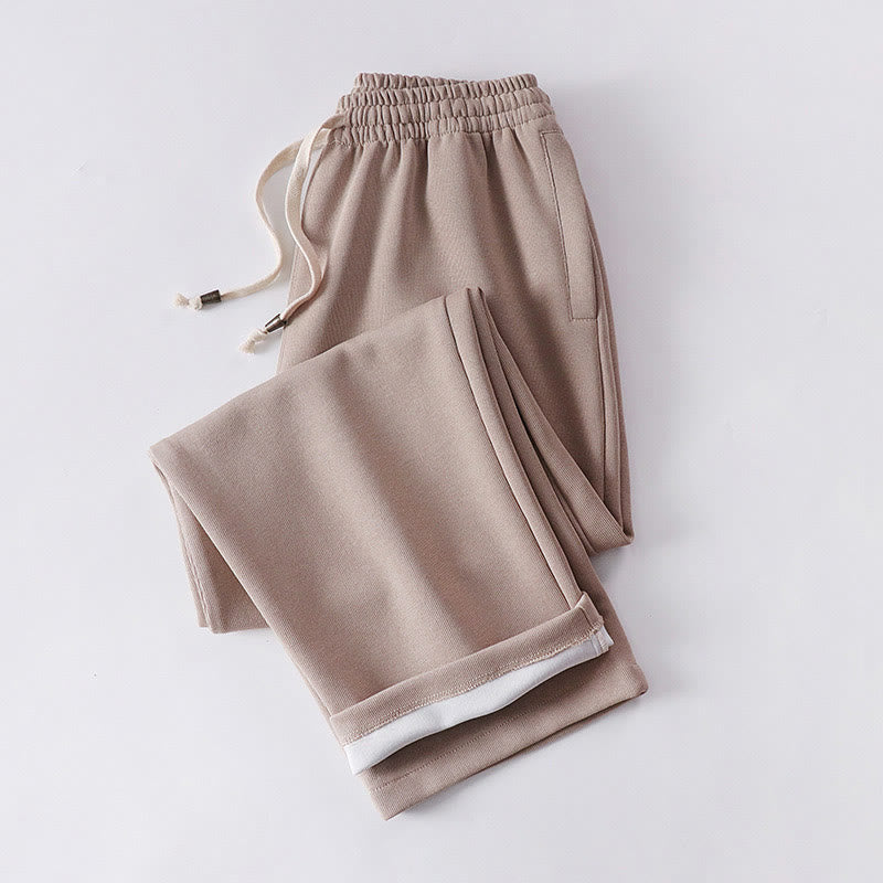 Solid Color Cotton Fleece Drape Men's Pants With Pockets