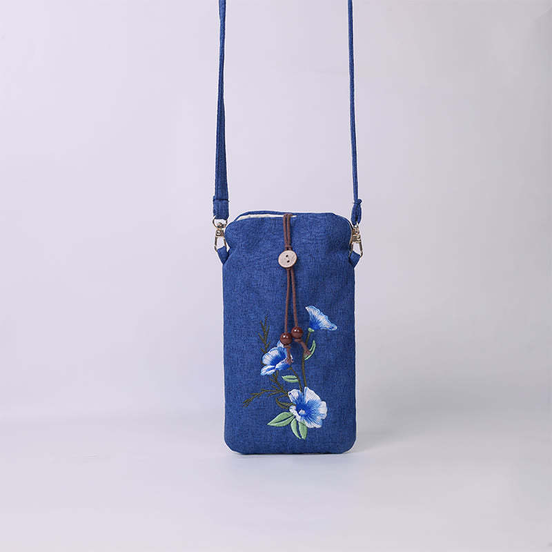 Small Embroidered Flowers Crossbody Bag Shoulder Bag Cellphone Bag 11*20cm