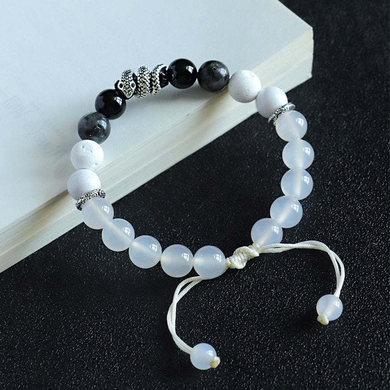 Black Onyx Black Glitter Stone White Agate White Turquoise Year Of The Snake Protection Bracelet