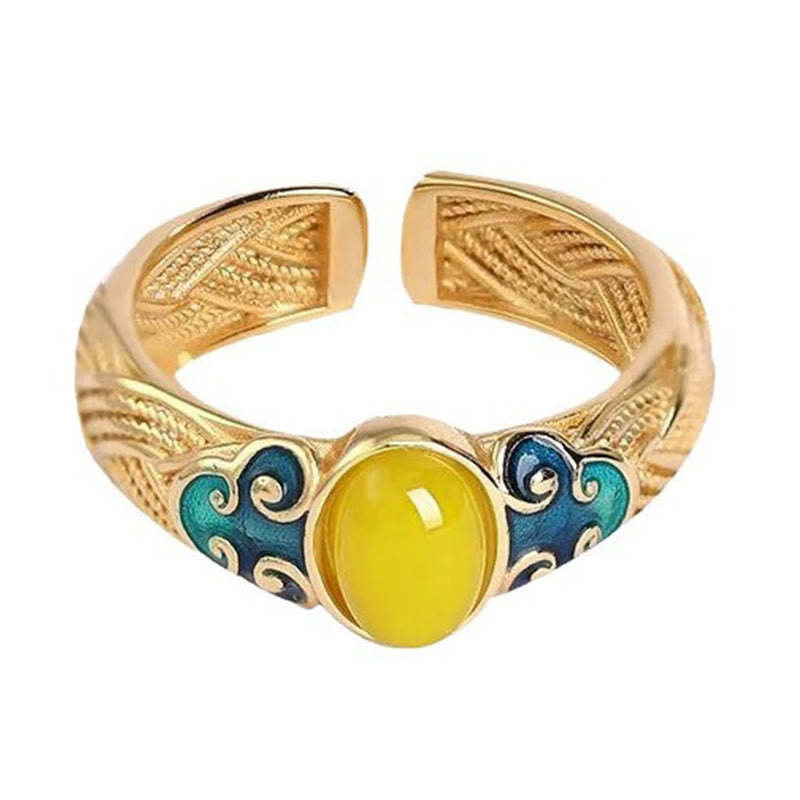 Amber Copper Auspicious Clouds Focus Adjustable Ring