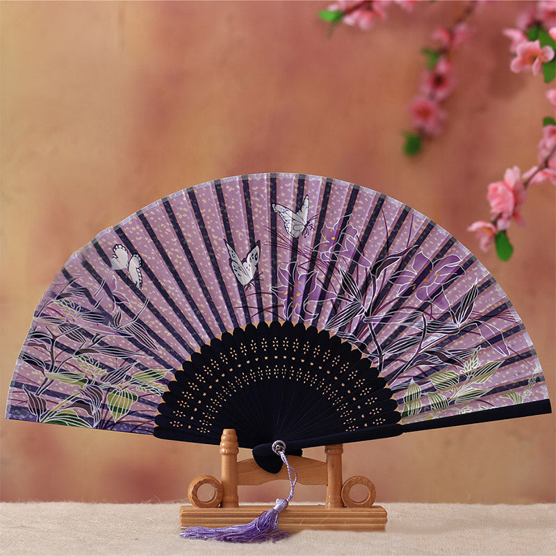 Cherry Blossom Lily Butterfly Bamboo Handheld Bamboo Folding Fan 21cm