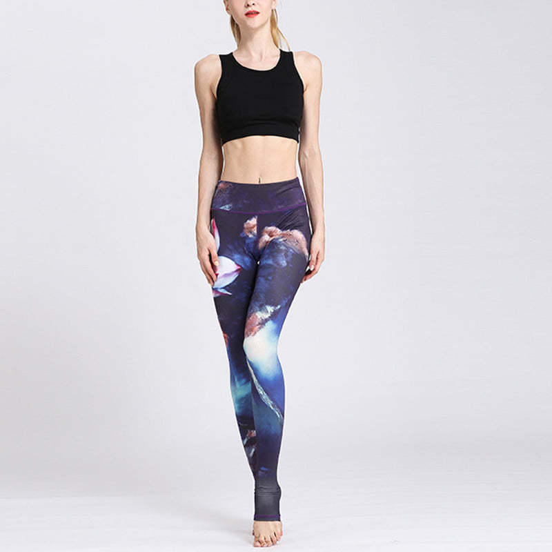 Lotus Flower Print Design Pants Sports Fitness Yoga Leggings Women's Yoga Pants