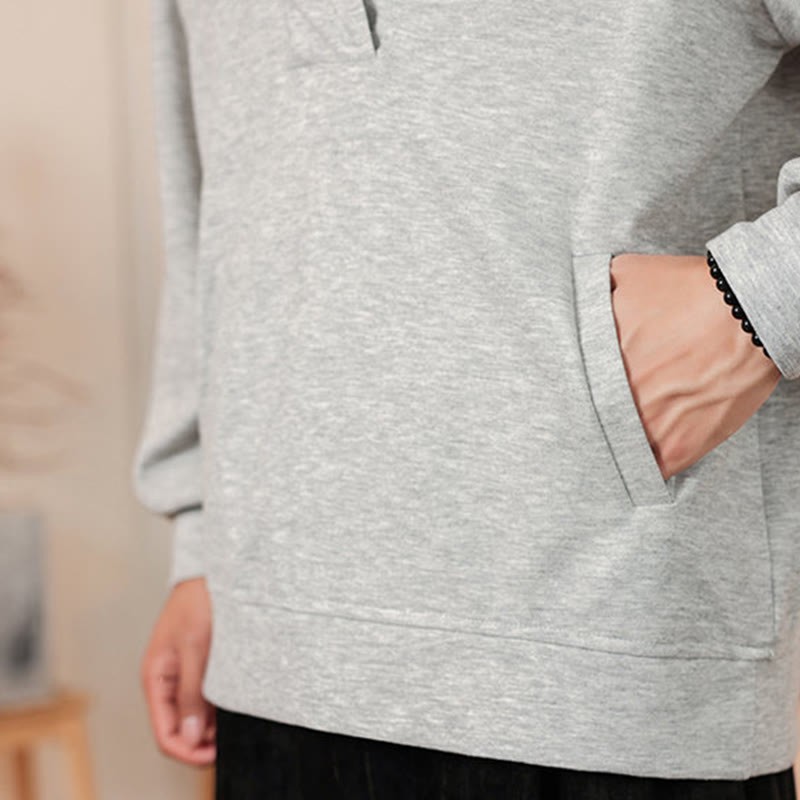 Fall Simple V-Neck Men's Sweatshirt Cotton Pullover With Pockets