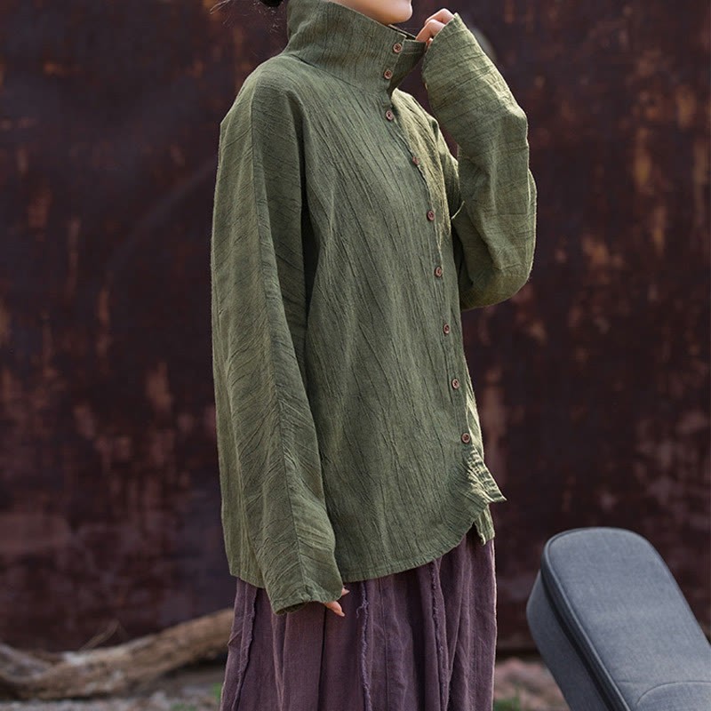 Turtleneck Dyeing Ramie Cotton Chinese Style Cardigan Clothing