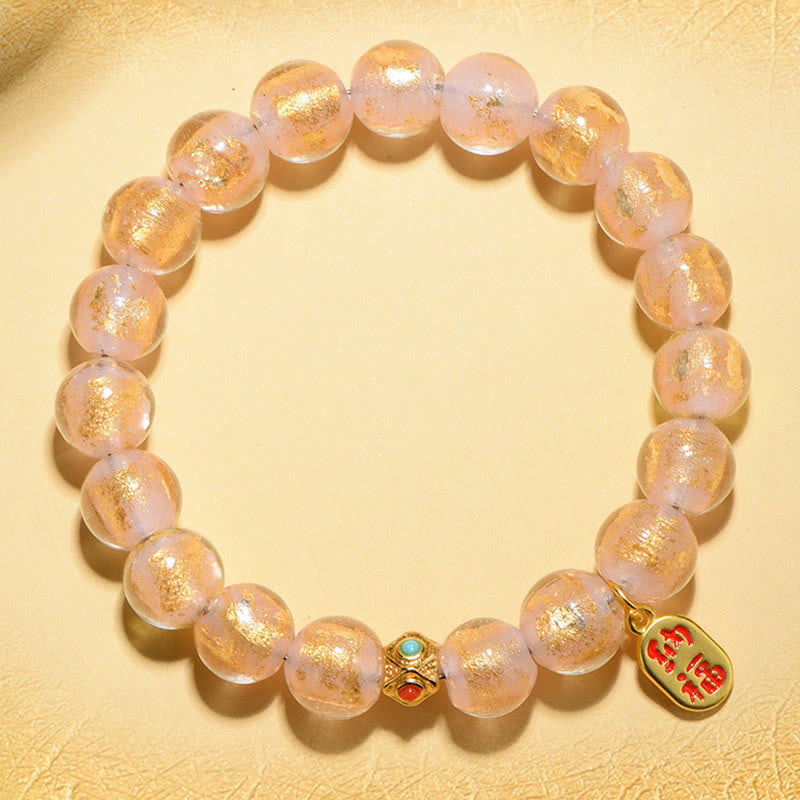 Tibetan Incense Ash Liuli Glass Bead Lucky Fortune Fu Character Charm Bracelet