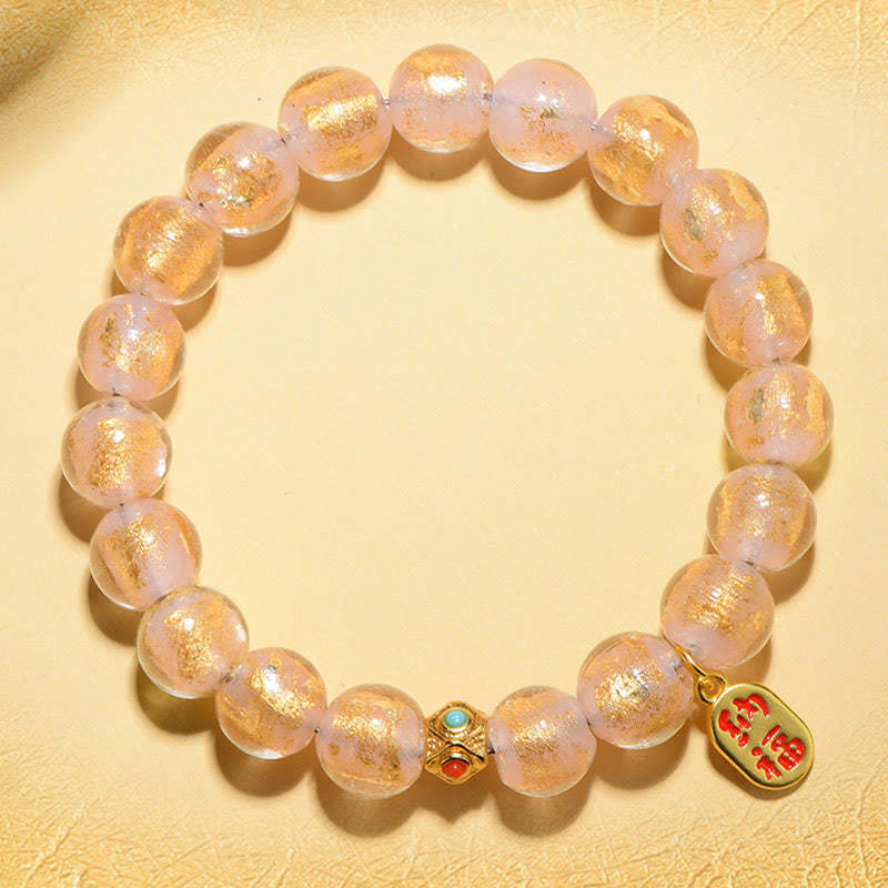 Tibetan Incense Ash Liuli Glass Bead Lucky Fortune Fu Character Charm Bracelet