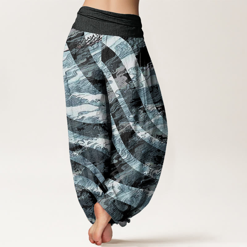 Zebra Stripes Wave Design Women's Elastic Waist Harem Pants