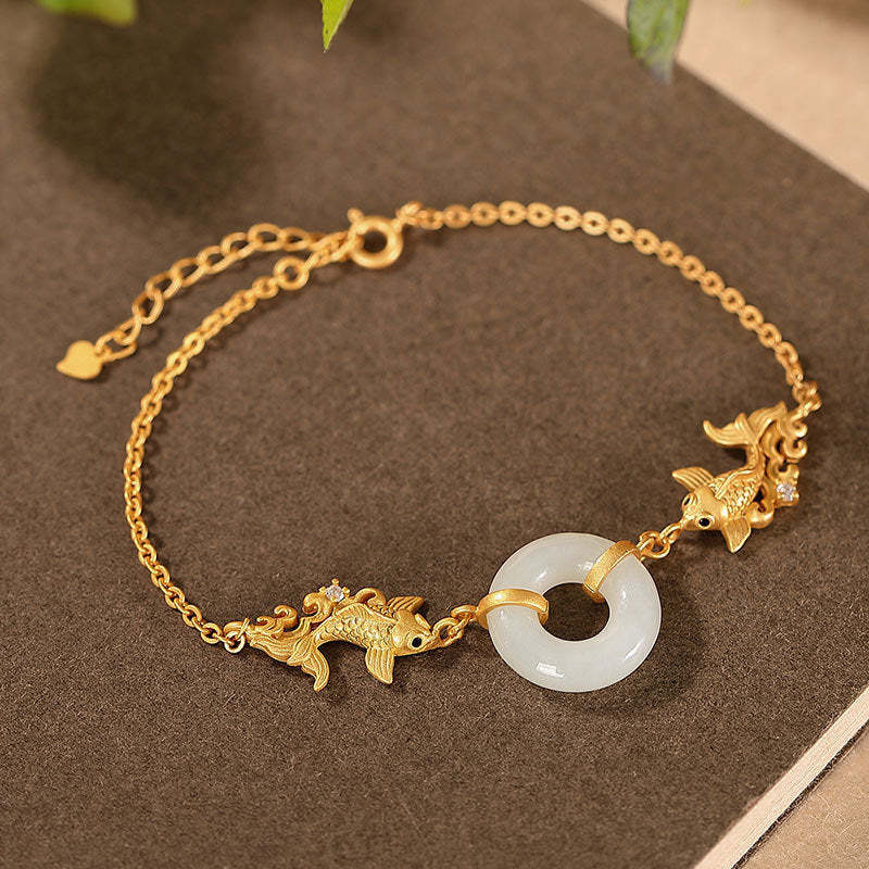 White Jade Koi Fish Prosperity Bracelet