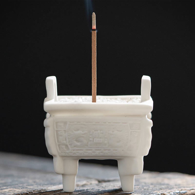 Prosperous Dragon Double Lion Ears Pattern Healing Ceramic Incense Burner Decoration