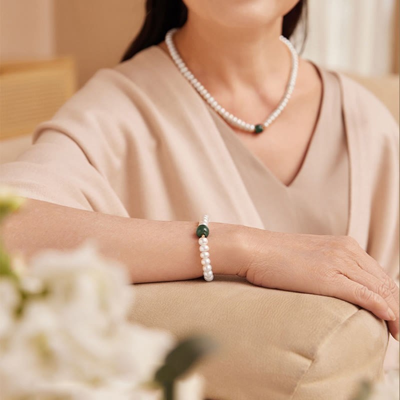 925 Sterling Silver Natural Pearl Hetian Jade Aquamarine Wisdom Sincerity Necklace Pendant Bracelet