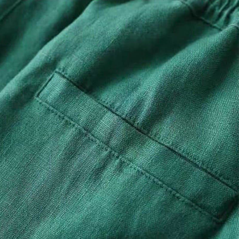 Casual Cotton Linen High Waist Lace-up Wide Leg Pants With Pockets