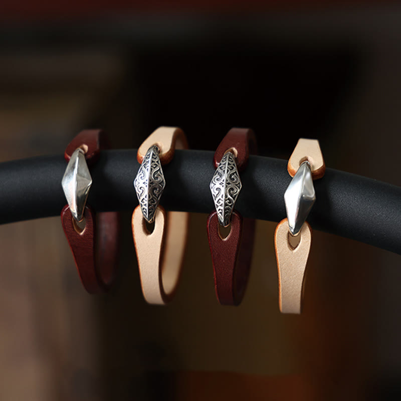 925 Sterling Silver Leather Multi-turn Protection Bracelet