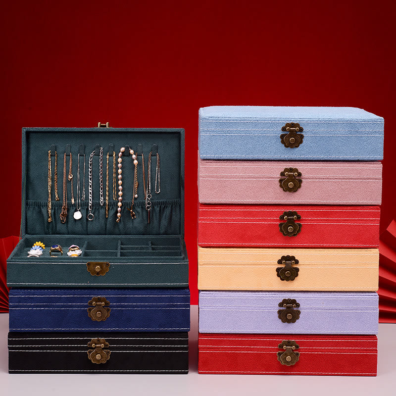 Simple Design Jewelry Box Organizer Single Layer Flannel Jewelry Storage Box With Lock