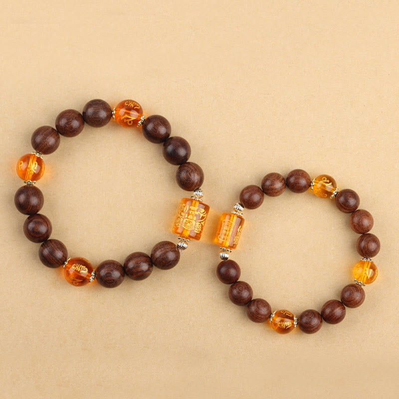 Natural Phoebe Zhennan Wood Om Mani Padme Hum God Of Wealth Crystal Protection Bracelet
