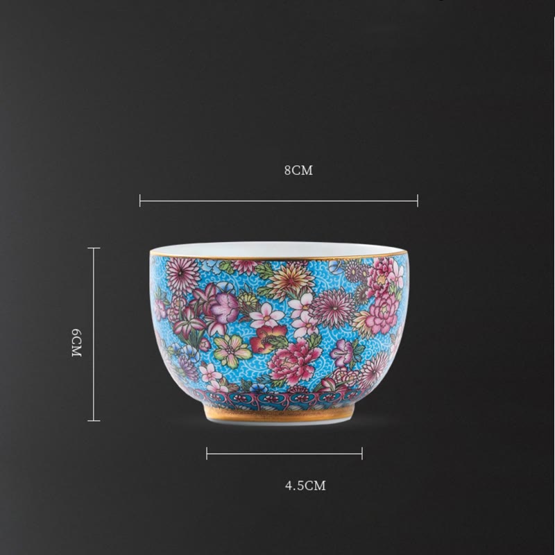 Jingdezhen Porcelain Overglaze Decoration Colorful Flowers Ceramic Teacup Kung Fu Tea Cups
