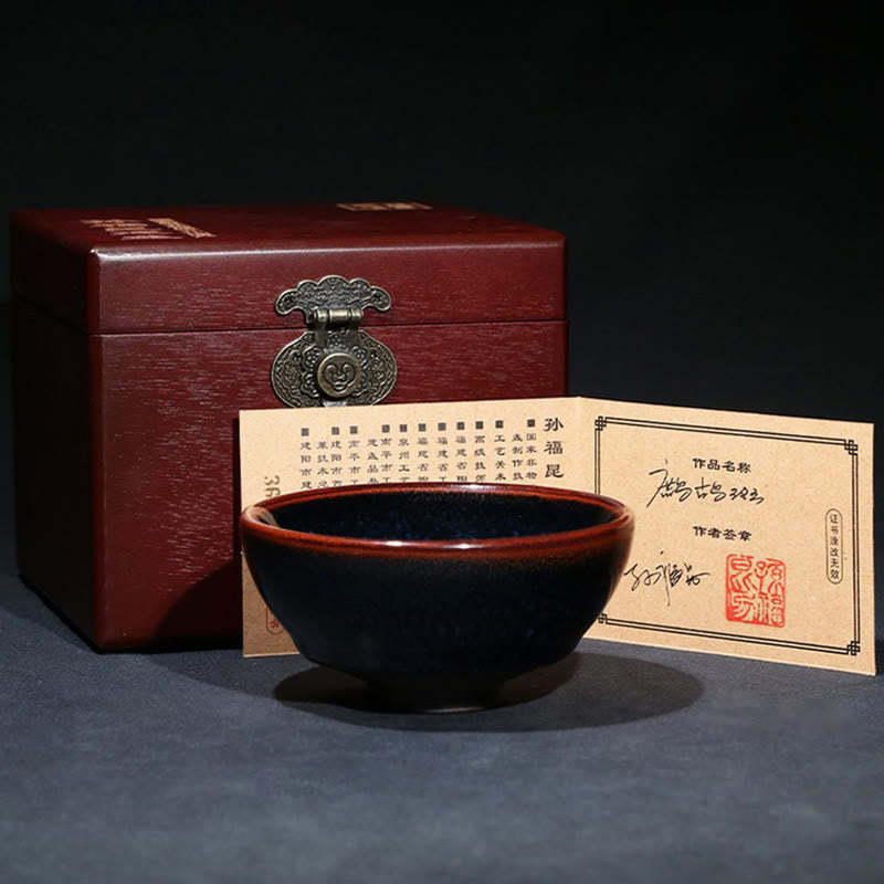 Handmade Blue Francolinus Spot Chinese Jianzhan Ceramic Teacup Kung Fu Tea Cup Bowl