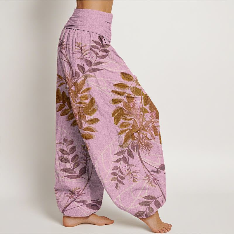 Green Leaves Branches Women's Elastic Waist Harem Pants