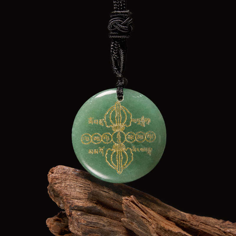 Vajra Dorje Sanskrit Pattern Natural Various Crystal Black Obsidian Fulfilment Necklace Pendant