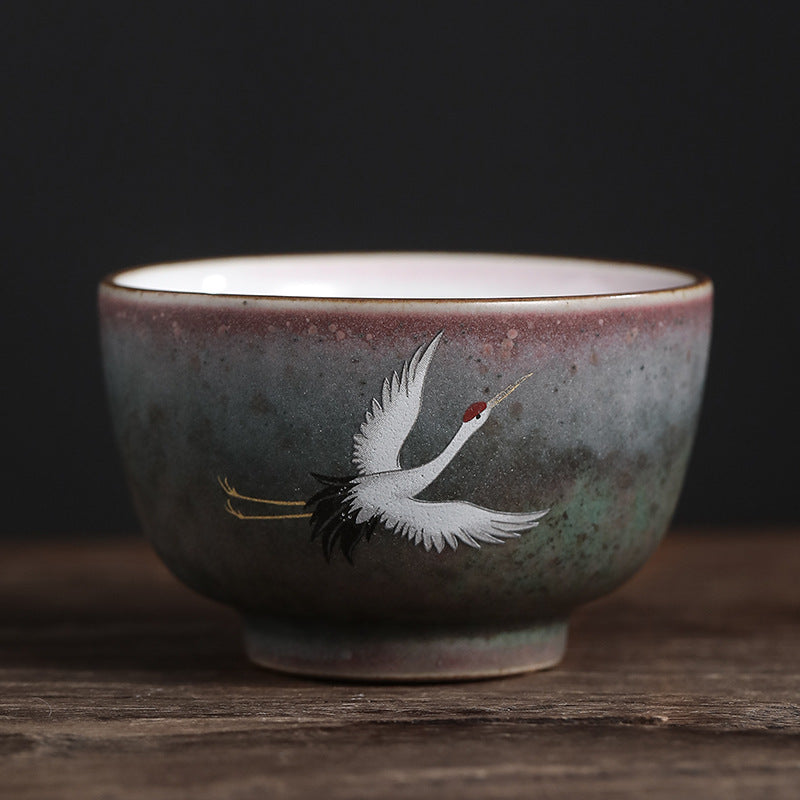 Auspicious Crane Ceramic Teacup Kung Fu Tea Cup Bowl