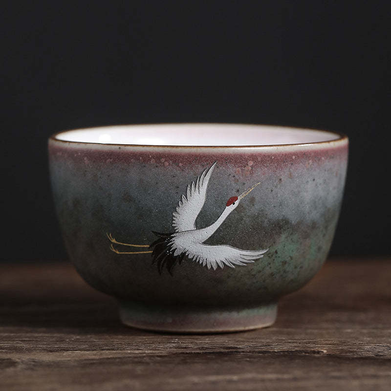 Auspicious Crane Ceramic Teacup Kung Fu Tea Cup Bowl
