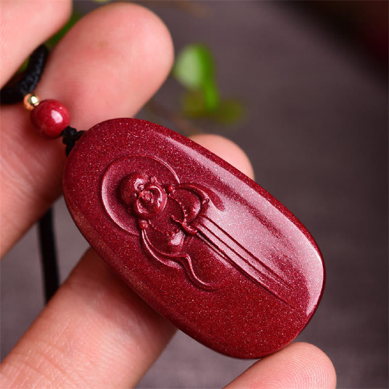 Laughing mystic zen Yin Yang Chinese Zodiac Gourd Natural Cinnabar Blessing Necklace Pendant