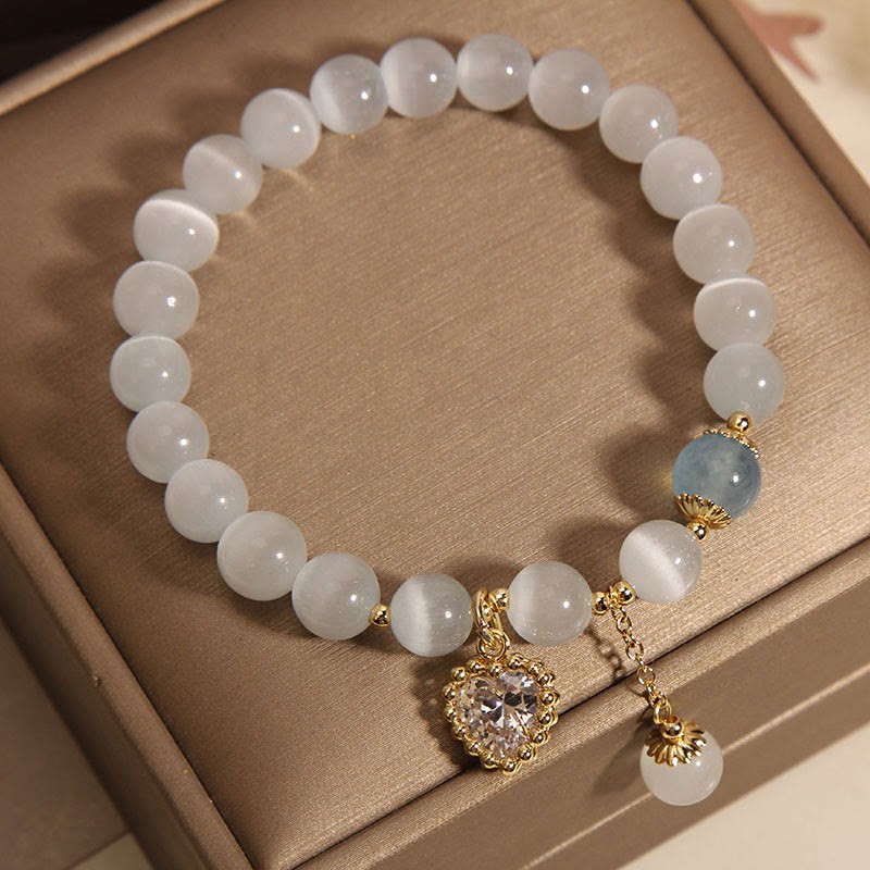 Cat's Eye Crystal Heart Zircon Charm Peace Love Bracelet