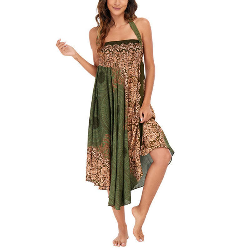 Two Style Wear Bohemian Compass Rose Flower Lace-up Skirt Dress