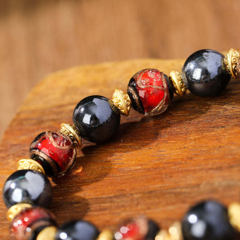 Tibetan Zakiram Goddess of Wealth Liuli Glass Incense Ash Porcelain Bead Luck Bracelet (Extra 30% Off | USE CODE: FS30)