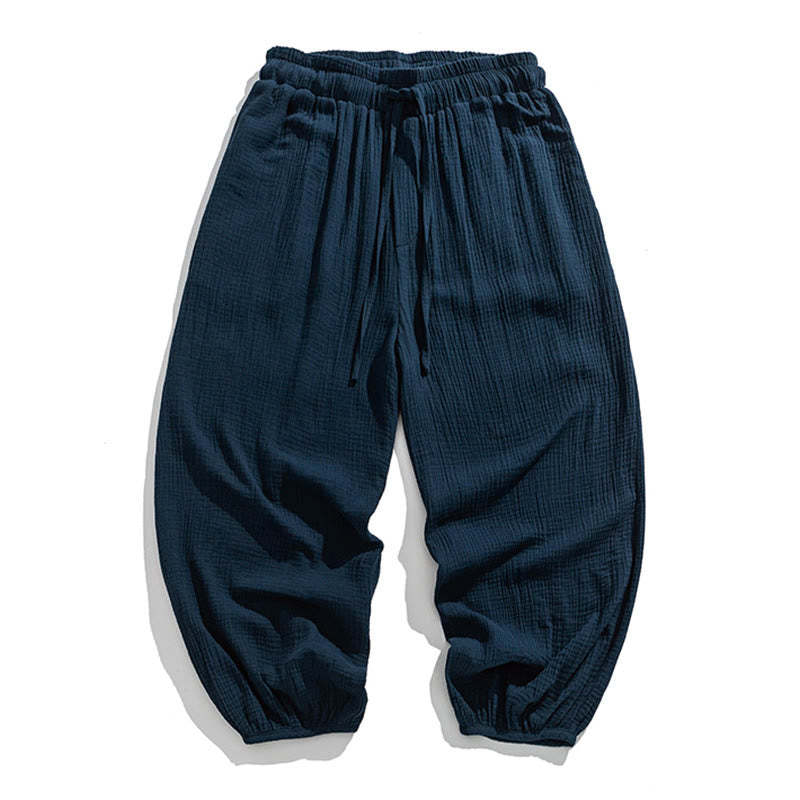 Soft Solid Color Drawstring Cotton Men's Pants With Pockets
