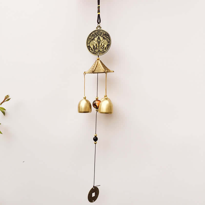 Blessing Letter Elephant Bagua Auspicious Coin Wall Hanging Chime Bell Handmade Home Decoration