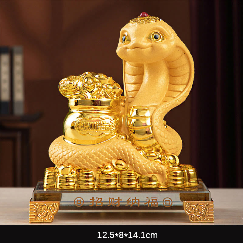 Year Of The Snake Gold Ingots Treasure Bowl Attract Wealth Resin Statue Home Decoration