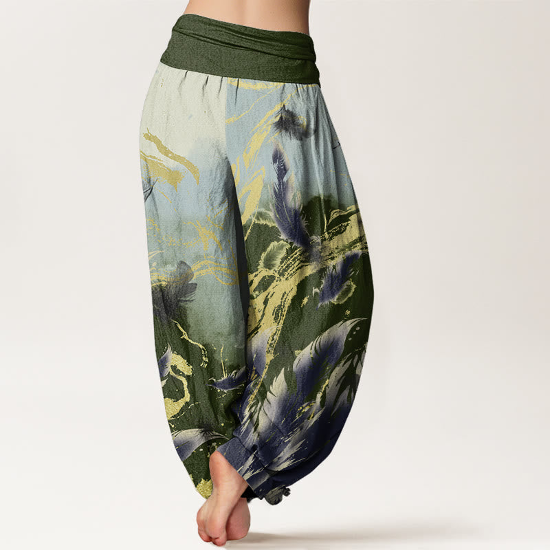 Casual Floating Feathers Sky Pattern Women's Elastic Waist Harem Pants