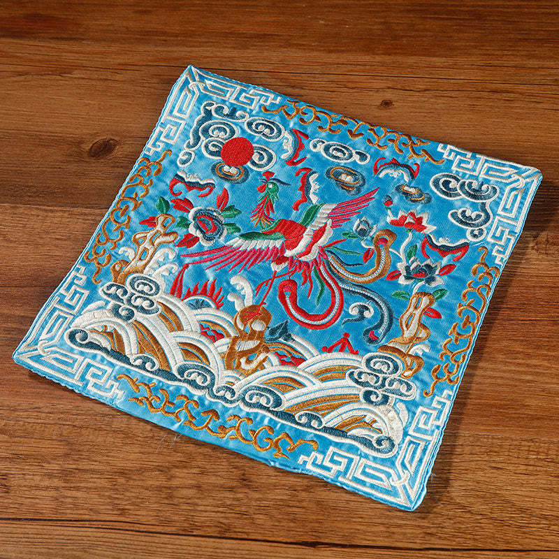 Crane Phoenix Dragon Kirin Embroidered Cup Mat Pad Tea Cup Coaster Square Kung Fu Tea Mat