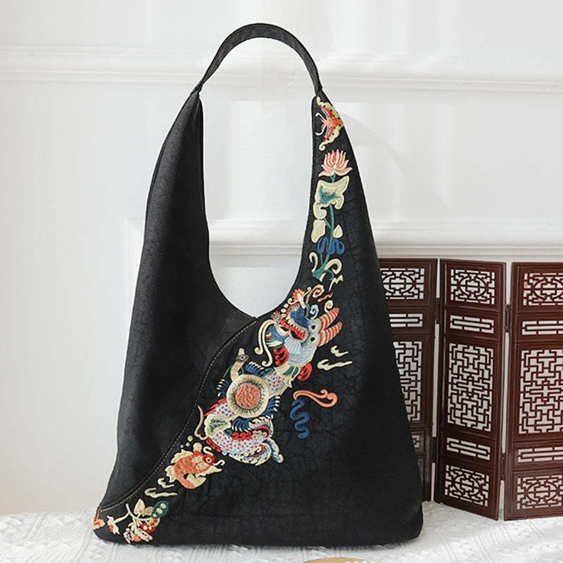 Fish Flower Phoenix Embroidery Xiangyunsha Silk Shoulder Bag