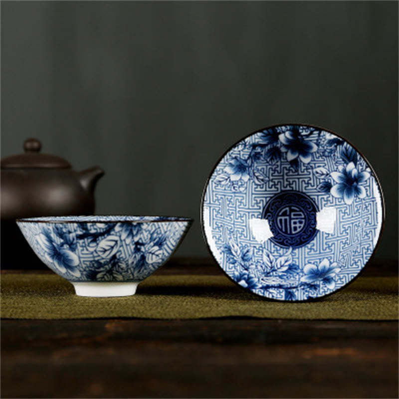 Flowers Fu Character Mountains Lotus Cherry Blossoms Ceramic Teacup Kung Fu Tea Cup