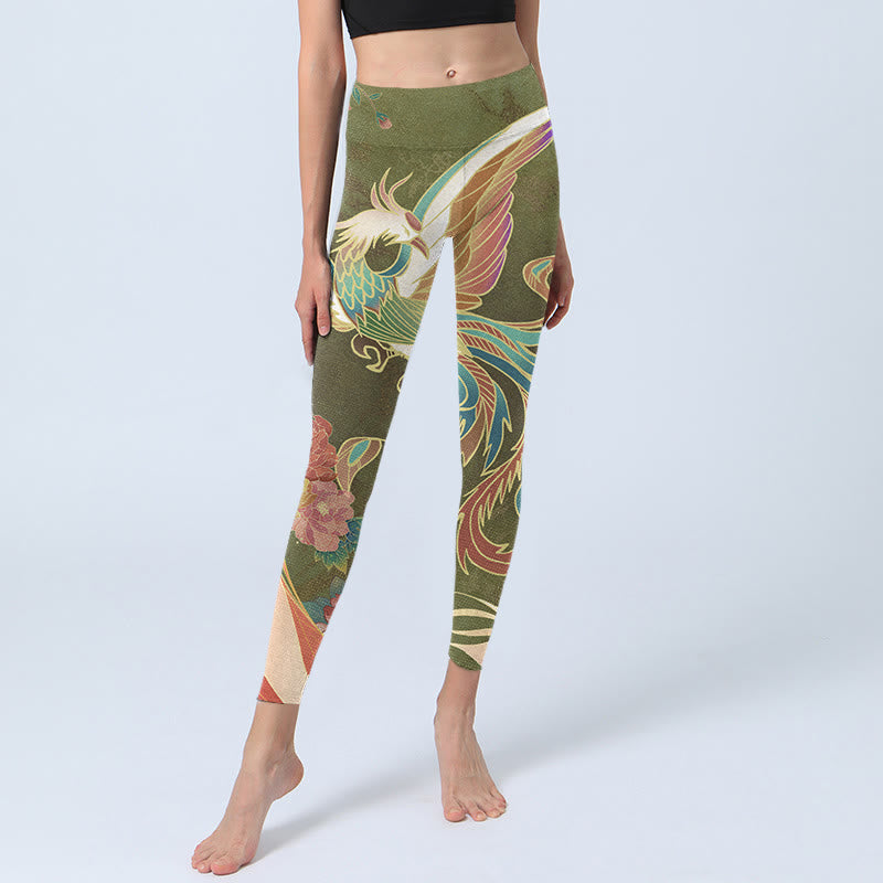 Vibrant Phoenix Flowers Print Gym Leggings Women's Yoga Pants