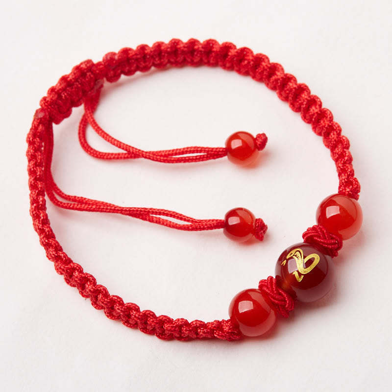 Natural Red Agate Chinese Zodiac Red String Braided Protection Luck Bracelet