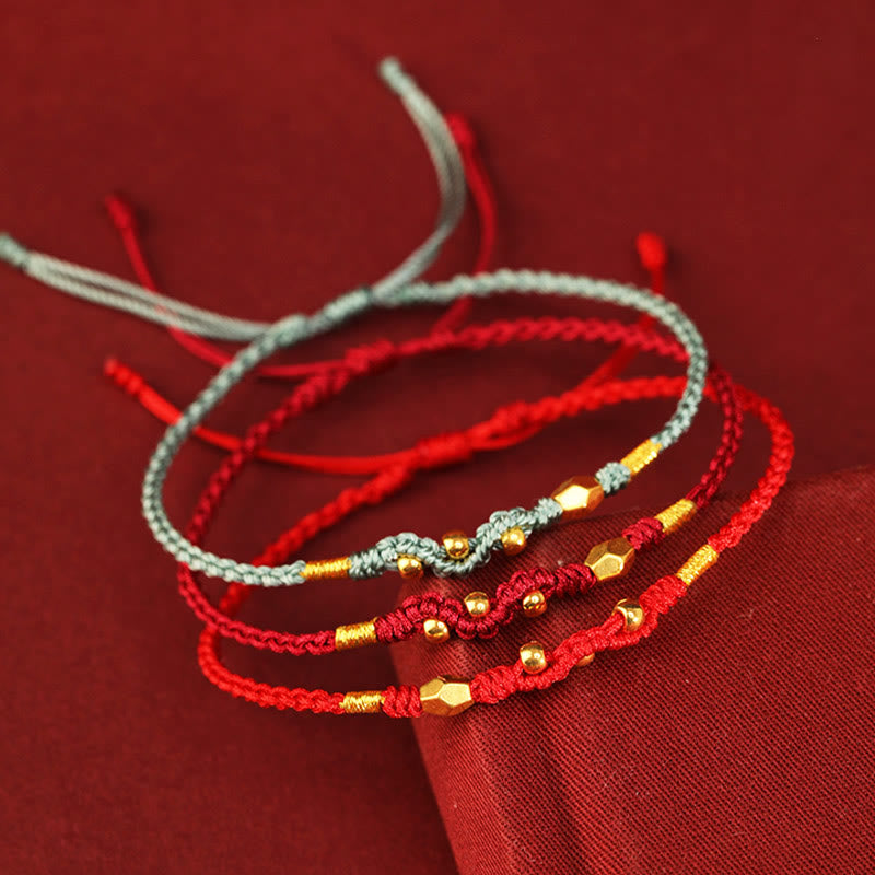 999 Gold Year of the Snake Mini Gold Bead Handmade Luck Protection?Braided Bracelet