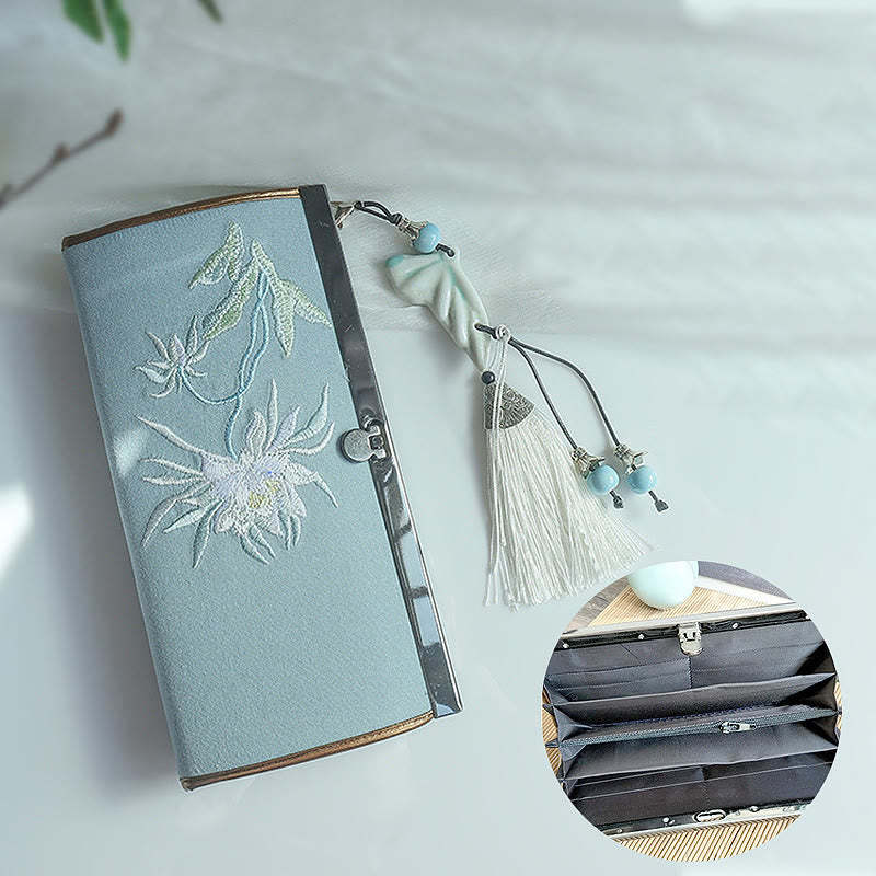 Flower Plum Peach Blossom Bamboo Double-sided Embroidery Large Capacity Cash Holder Wallet Shopping Purse