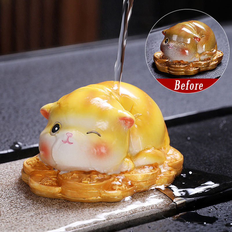 Color Changing Cute Mini Cat Resin Tea Pet Wealth Home Figurine Decoration