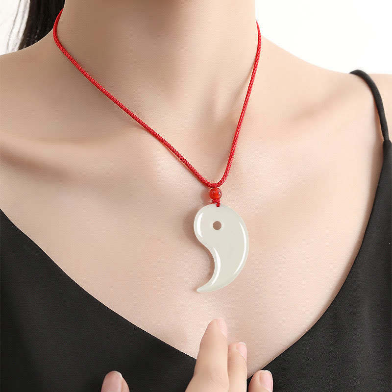 Yin Yang Tai Chi Diagram Hetian Jade Luck Necklace Pendant