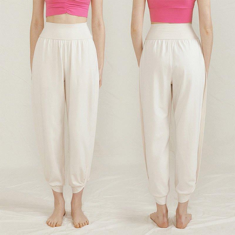 Casual Plain High Waist Side Fold Quick Drying Women's Cotton Pants With Pockets