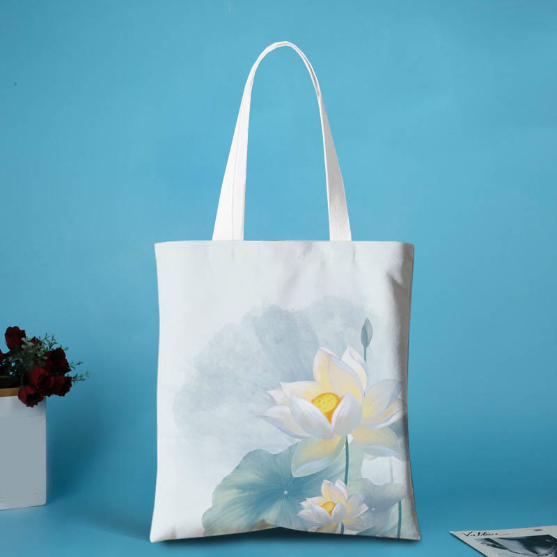 Canvas Metal Lotus Shoulder Bag