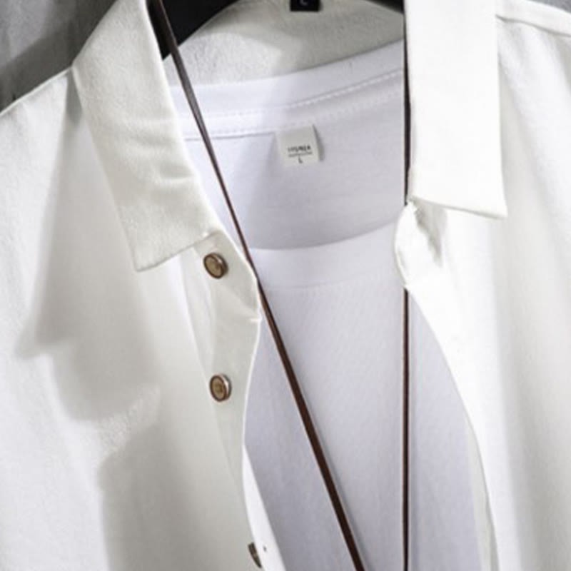 Casual Solid Color Front Button Three Quarter Sleeves Men's Shirt
