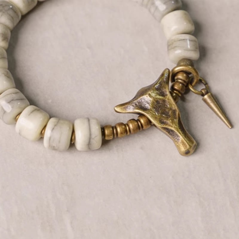 White Yak Bone Copper Yak Head Cone Pendant Balance Bracelet