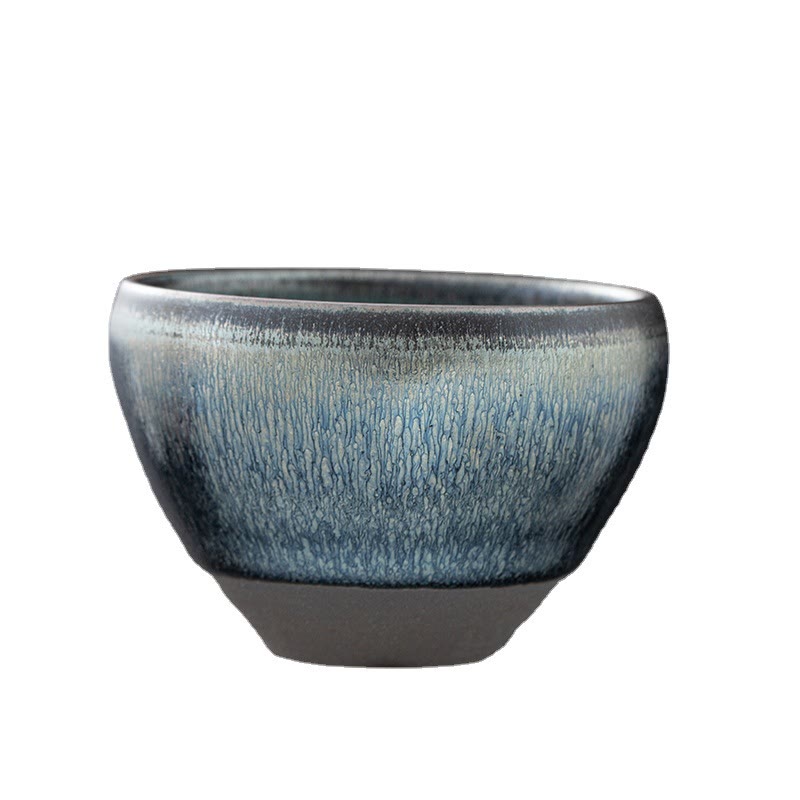 Vintage Chinese Silver Blue Jianzhan Kiln Change Porcelain Teacup Kung Fu Tea Cup