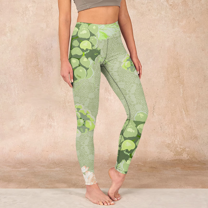 Green Grapes Pink Roses Gym Leggings Women's Yoga Pants
