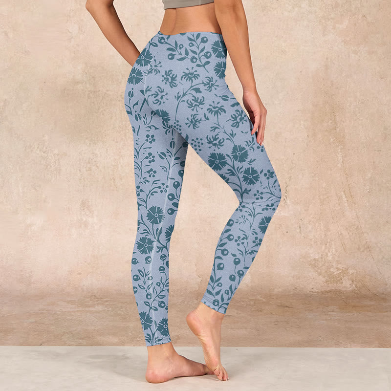 Lush Flowers Plants Print Gym Leggings Women's Yoga Pants